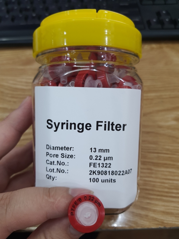 Đầu lọc (Hydrophobic-kị nước) PTFE Syringe Filter (Red) Pore:0.22μm, Diameter: 13mm, 100pcs/pk, TQ