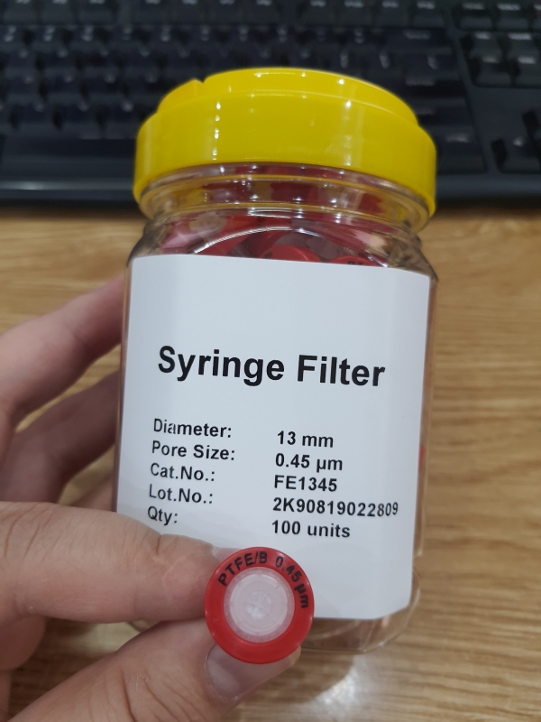 Đầu lọc (Hydrophobic-kị nước) PTFE Syringe Filter (Red) Pore:0.45μm, Diameter: 13mm, 100pcs/pk, TQ
