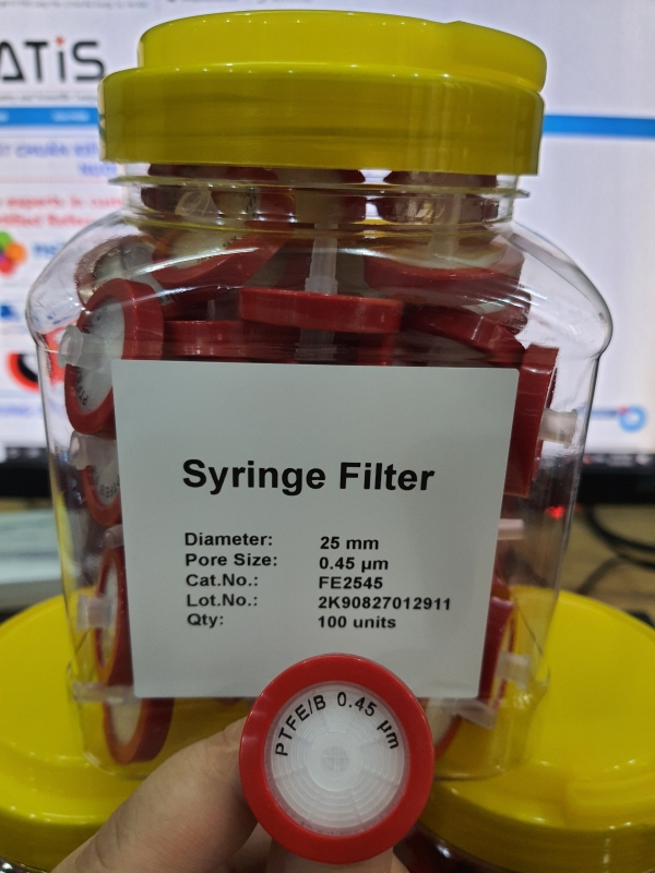 Đầu lọc (Hydrophobic-kị nước) PTFE Syringe Filter (Red) Pore:0.45μm, Diameter: 13mm, 100pcs/pk, TQ