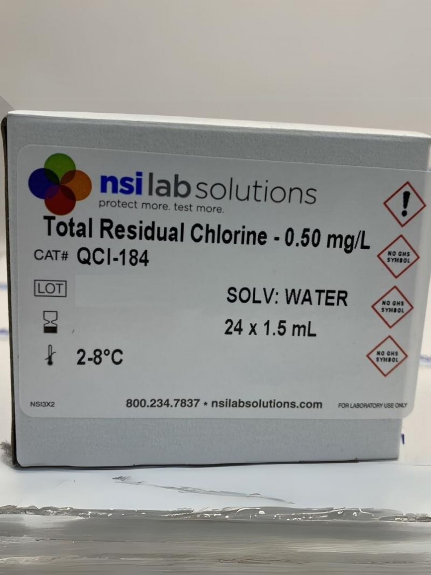 Dung dịch chuẩn tổng Clo dư 0.5mg/L, mã QCI-184, hãng NSI, Mỹ