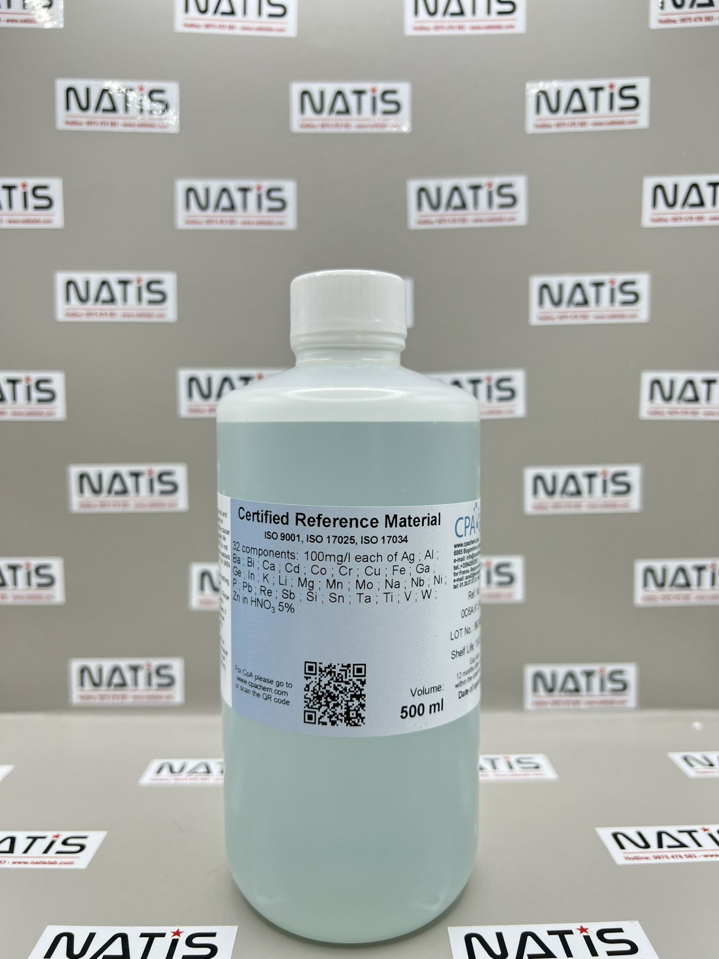 Dung dịch chuẩn mix ICP - 32 thành phần 100mg/L, mã 0C6A.K1.5N.L5, chai 500mL, hãng CPAchem, Bungari