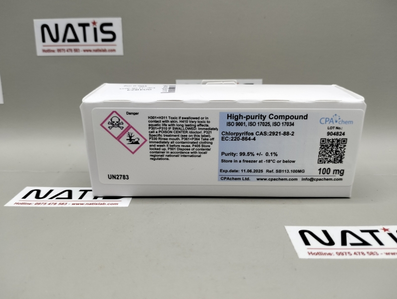 Chất chuẩn Chlorpyrifos CAS:2921-88-2 EC:220-864-4, mã SB113.100MG, hãng CPAchem, Bungari