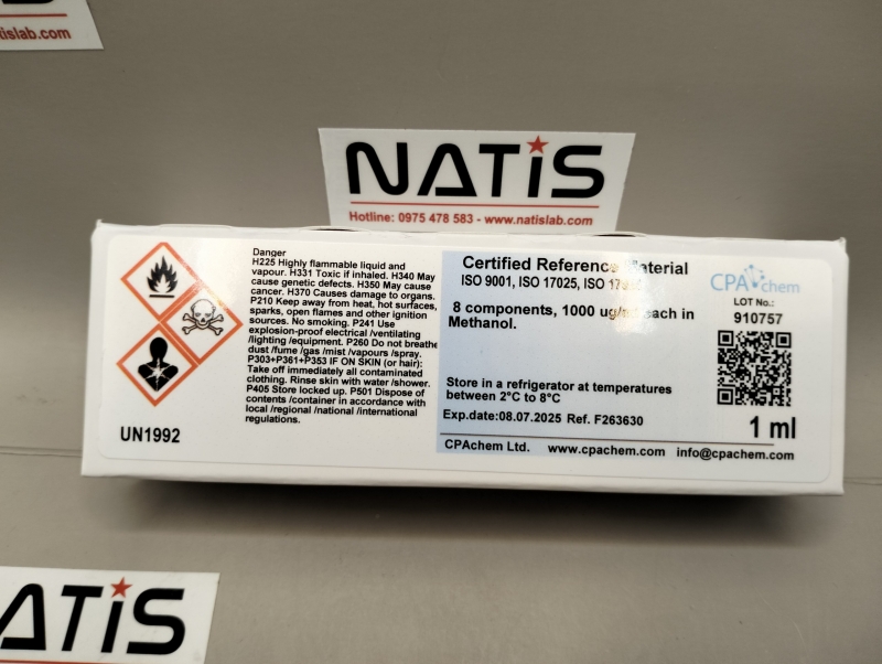 Dung dịch chuẩn Hydrocarbons 8 thành phần nồng độ 1000ug/ml, mã F263630, hãng CPAchem - Bungari