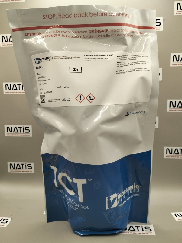Dung dịch chuẩn Kẽm (Zn) 1000ug/mL, mã AAZN1, chai 500ml, hãng IV, Mỹ