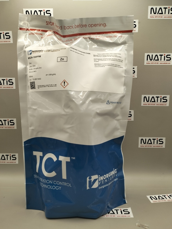 Dung dịch chuẩn Kẽm (Zn) 100ug/mL, mã MSZN-100PPM-500ML, chai 500mL, hãng IV, Mỹ