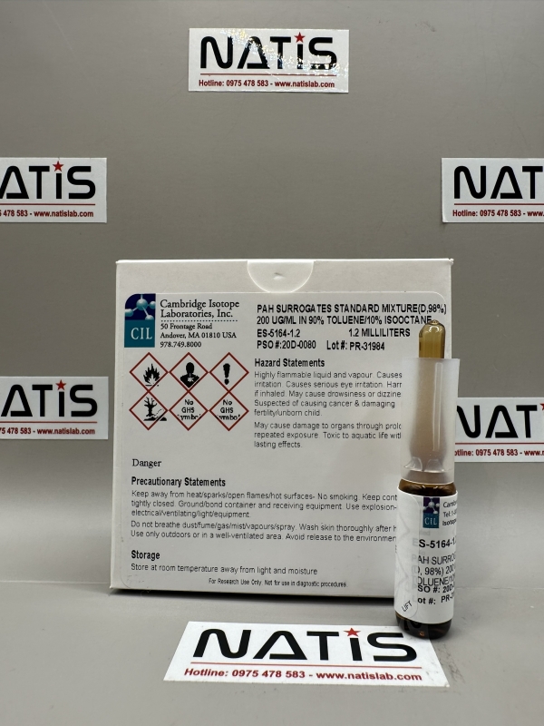 Dung dịch chuẩn đồng hành PAH - PAH SURROGATES STANDARD MIXTURE (D, 98%) 200 UG/ML IN 90% TOLUENE/10% ISOOCTANE, mã ES-5164-1.2, hãng CIL - Mỹ