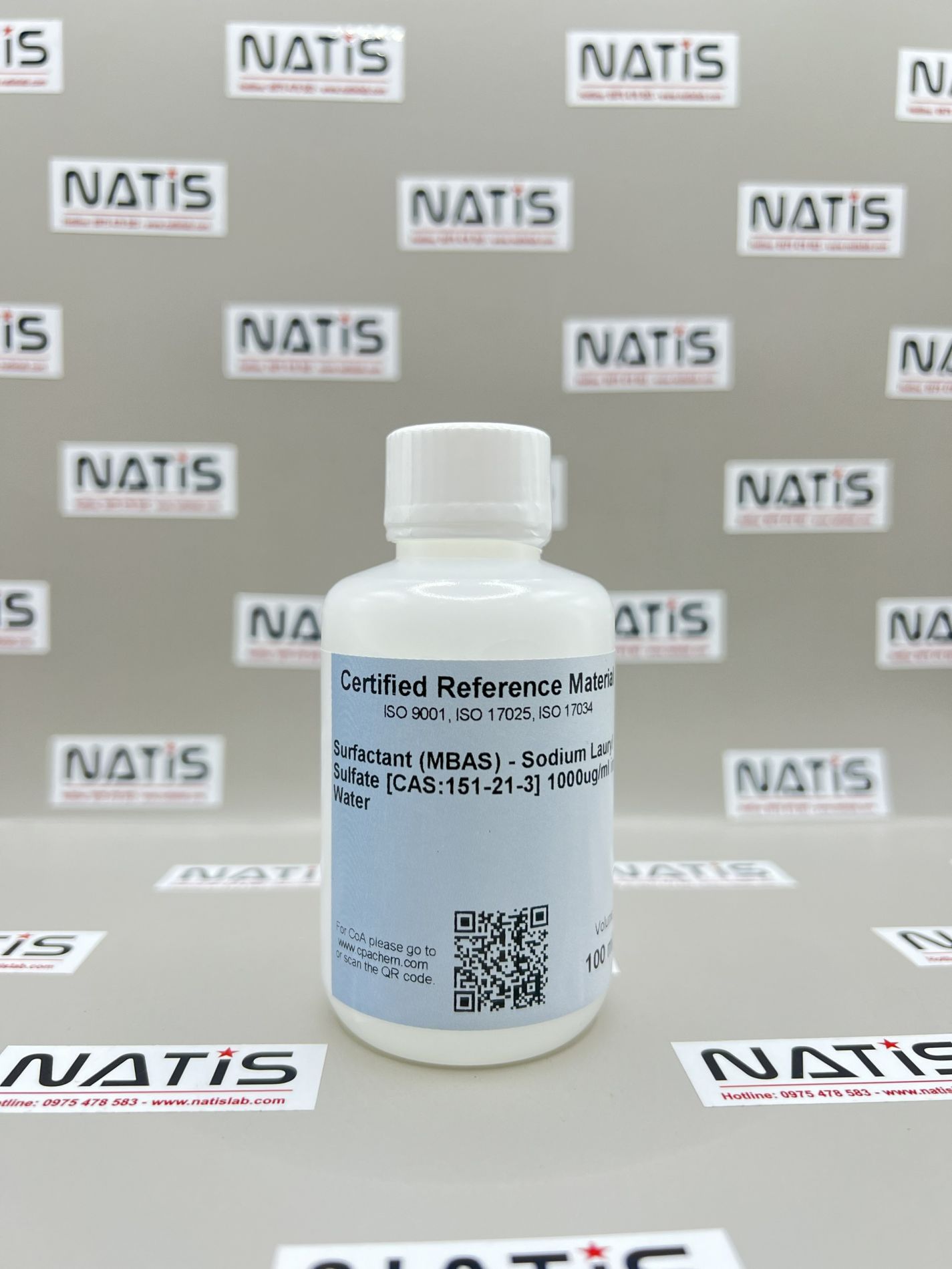 Dung dịch chuẩn Chất hoạt động bề mặt - Surfactant (MBAS) - Sodium Lauryl Sulfate [CAS:151-21-3] 1000ug/ml in Water, mã MBAS1000.L1, hãng CPAchem - Bungari