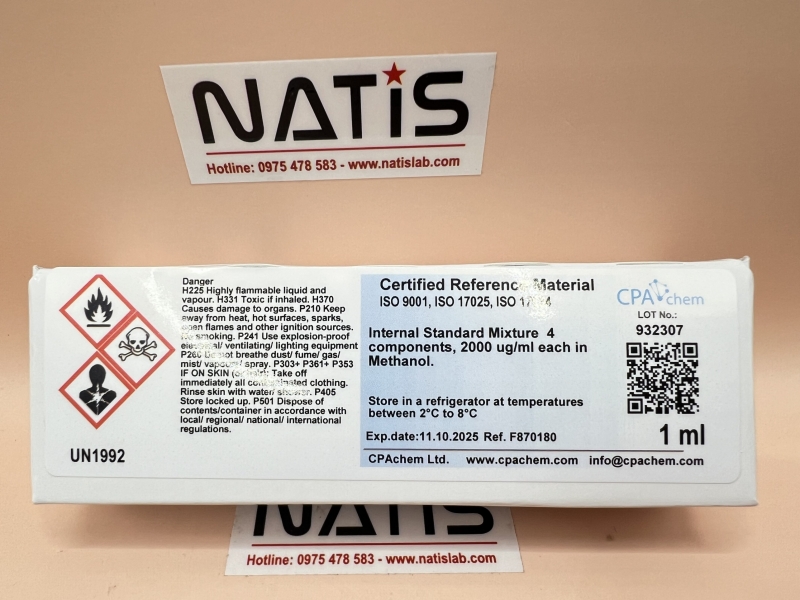 Dung dịch nội chuẩn 4 thành phần nồng độ 2000ug/ml, mã F870180, hãng CPAchem - Bungari