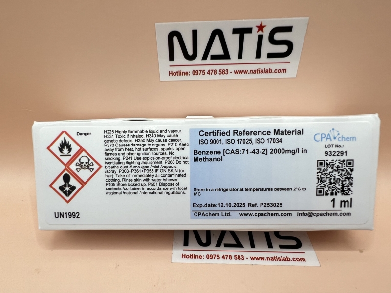 Dung dịch chuẩn Benzene [CAS:71-43-2] 2000mg/l in Methanol, mã P253025, hãng CPAchem - Bungari