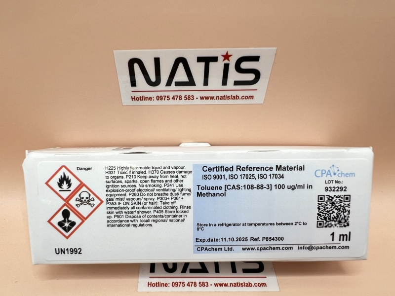 Dung dịch chuẩn Toluene [CAS:108-88-3] 100 ug/ml in Methanol, mã P854300, hãng CPAchem - Bungari