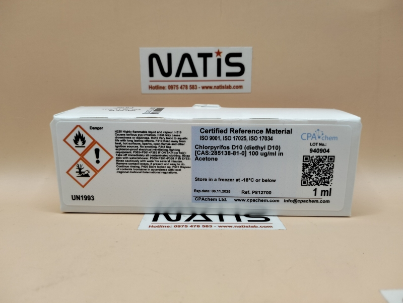 Dung dịch chuẩn Chlorpyrifos D10 (diethyl D10) [CAS:285138-81-0] 100 ug/ml, mã P812700, hãng CPAchem, Bungari