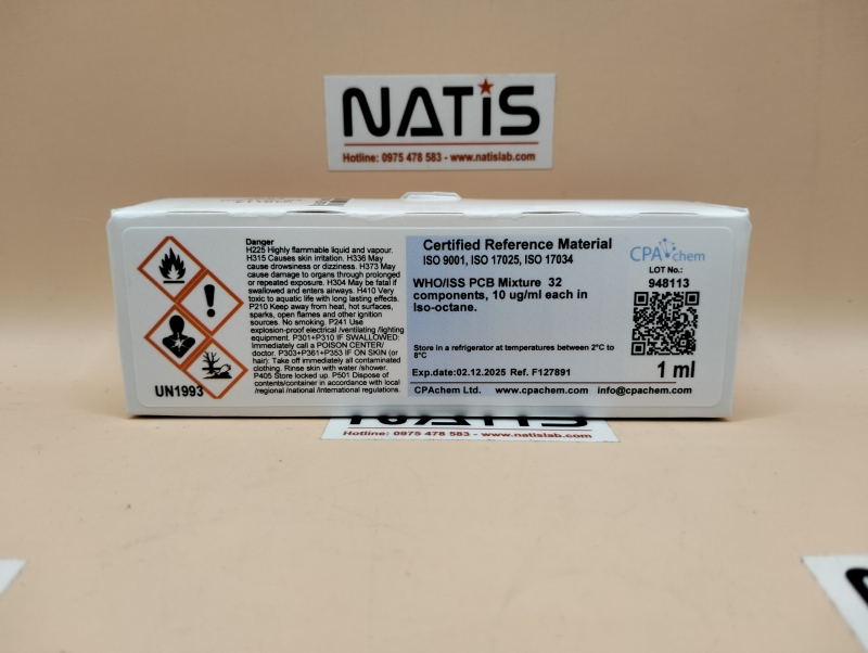 Dung dịch chuẩn hỗ hợp WHO/ISS PCB 32 thành phần 10ug/ml, mã F127891, hãng CPAchem, Bungari