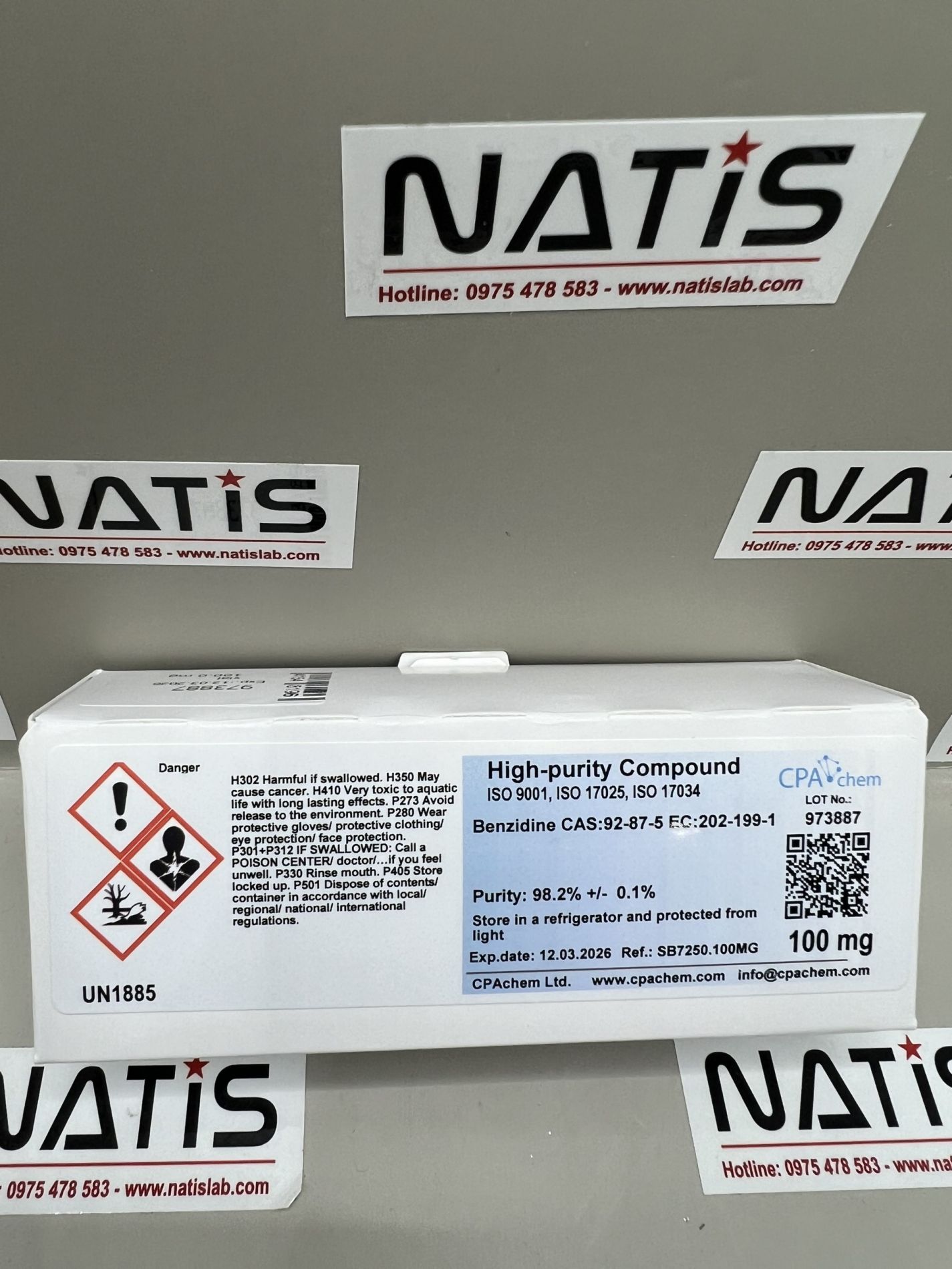 Chất chuẩn Benzidine CAS:92-87-5 EC:202-199-1, mã SB7250.100MG, hãng CPAchem, Bungari