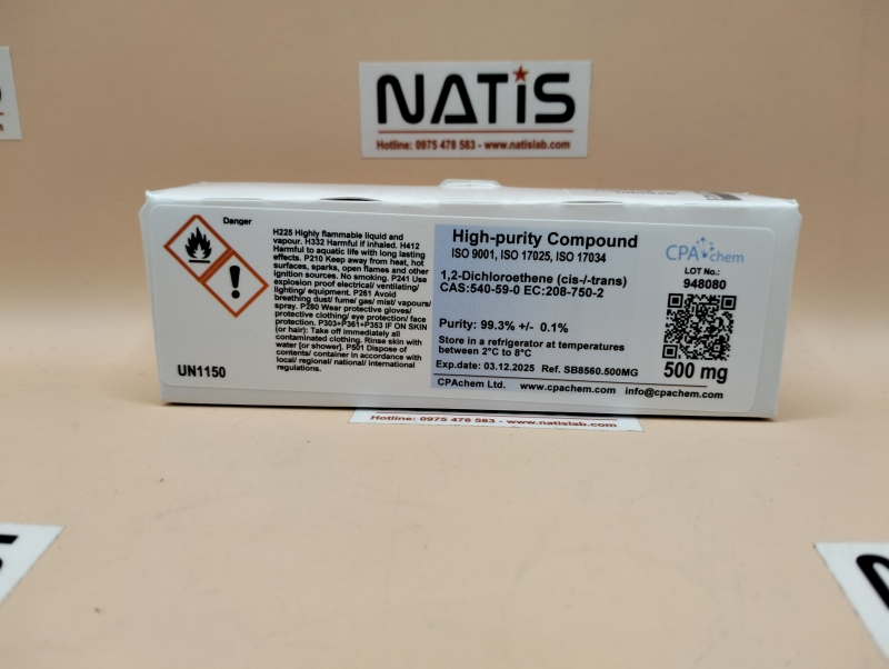 Chất chuẩn 1,2-Dichloroethene (cis-/-trans) CAS:540-59-0 EC:208-750-2, mã SB8560.500MG, hãng CPAchem, Bungari