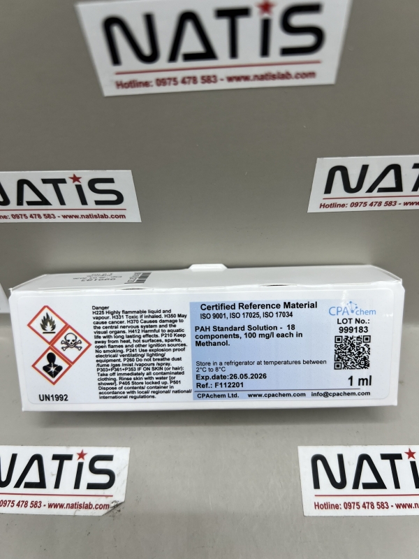 Dung dịch chuẩn hỗn hợp PAH - 18 thành phần nồng độ 100mg/l, mã F112201, hãng CPAchem, Bungari