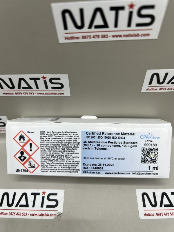 Dung dịch chuẩn hỗn hợp thuốc trừ sâu GC (mix 1) - 16 thành phần nồng độ 100ug/ml, mã F440001, hãng CPAchem, Bungari