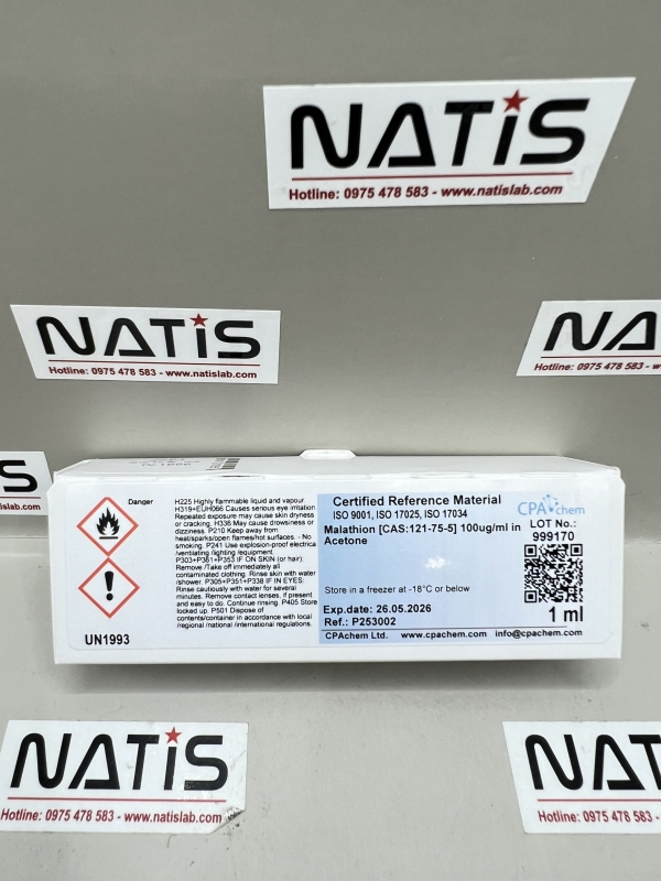 Dung dịch chuẩn Malathion [CAS:121-75-5] 100ug/ml in Acetone, mã P253002, hãng CPAchem, Bungari