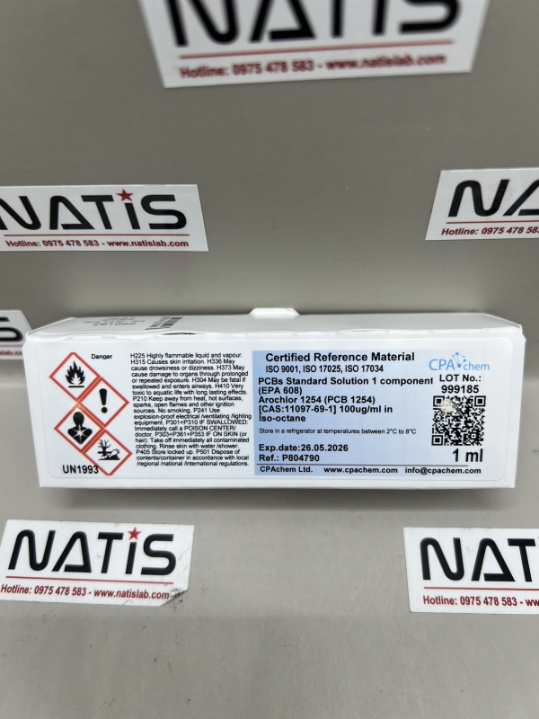 Dung dịch chuẩn PCB 1 thành phần (EPA 608) Arochlor 1254 (PCB 1254) [CAS:11097-69-1] 100ug/ml, mã P804790, hãng CPAchem, Bungari