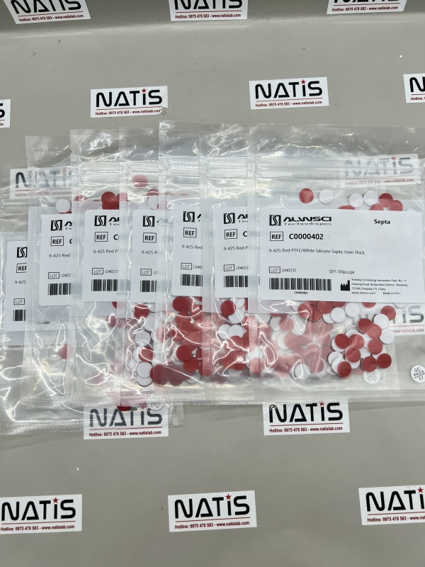 Septa 9mm Red PTFE/White Silicone dày 1mm (.040 in), 100/pk, Labfil - TQ