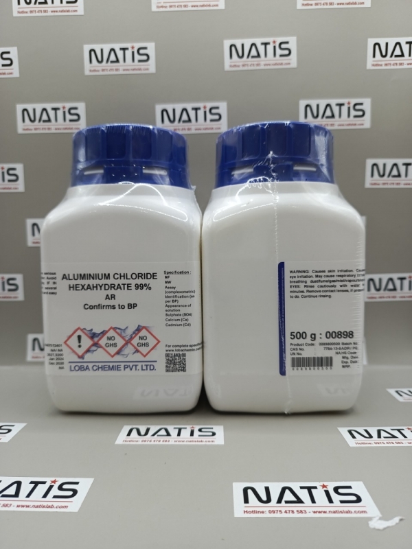 Hóa chất Aluminium Chloride Hexahydrate 99% AR, lọ 500g, hãng Loba Chemie, Ấn Độ