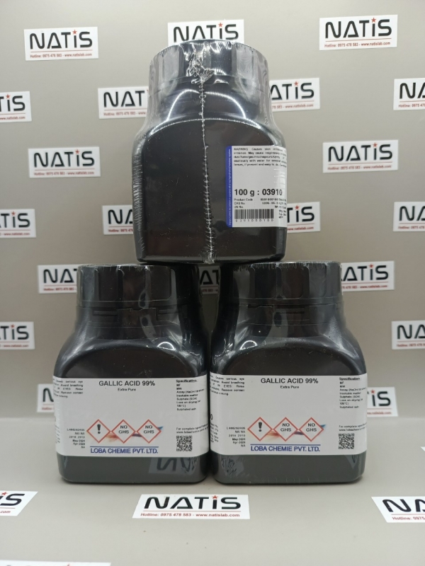 Hóa chất Gallic Acid 99% Extra pure, lọ 100g, hãng Loba Chemie, Ấn Độ