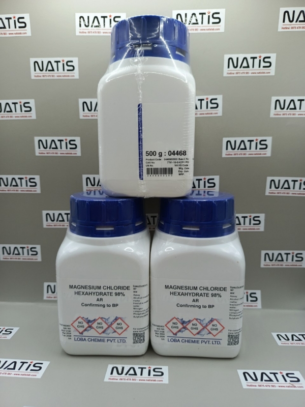 Hóa chất Magnesium Chloride Hexahydrate 98% AR, lọ 500g, hãng Loba Chemie, Ấn Độ