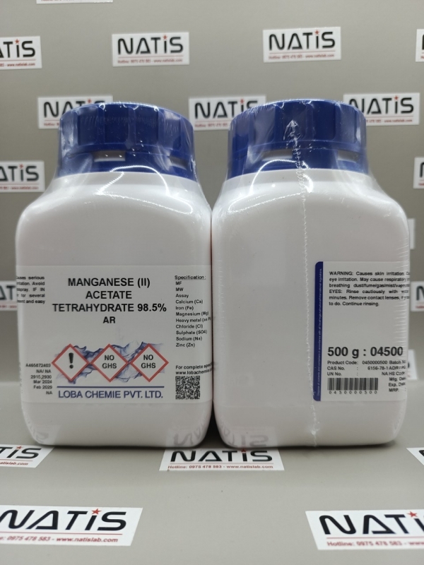 Hóa chất Manganese (II) Acetate Tetrahydrate 98.5% AR, lọ 500g, hãng Loba Chemie, Ấn Độ