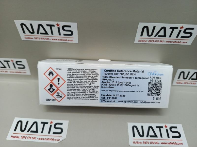 Dung dịch chuẩn PCBs Standard Solution 1 component (EPA 617) Aroclor 1016 (pcb 1016) [CAS:12674-11-2] 1000ug/ml in Iso-octane, hãng CPAchem, Bungari