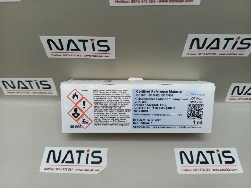 Dung dịch chuẩn PCBs Standard Solution 1 component (EPA 608) Aroclor 1232 (pcb 1232) [CAS:11141-16-5] 100ug/ml in Iso-octane, hãng CPAchem, Bungari