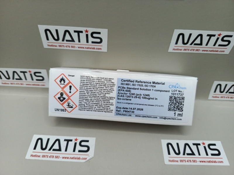 Dung dịch chuẩn PCBs Standard Solution 1 component (EPA 608) Aroclor 1248 (pcb 1248) [CAS:12672-29-6] 100ug/ml in Iso-octane, hãng CPAchem, Bungari