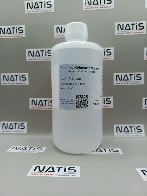 Dung dịch chuẩn Sulphates (SO42-) 1mg/l in Water, chai 500ml, hãng CPAchem, Bungari