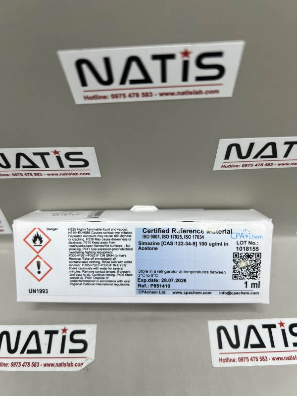 Dung dịch chuẩn Simazine [CAS:122-34-9] 100 ug/ml in Acetone, mã P851410, hãng CPAchem, Bungari