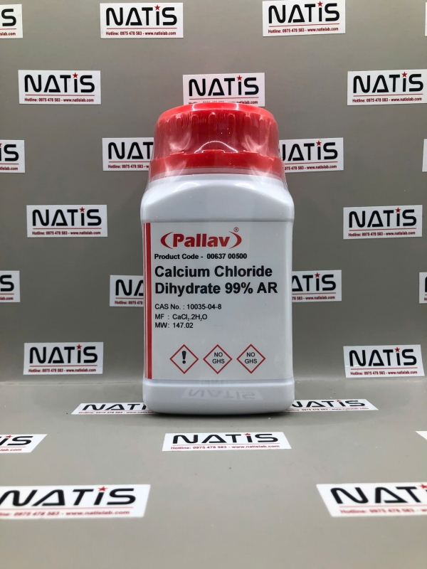 Hóa chất Calcium Chloride Dihydrate 99% AR, lọ 500g, hãng Pallav, Ấn Độ
