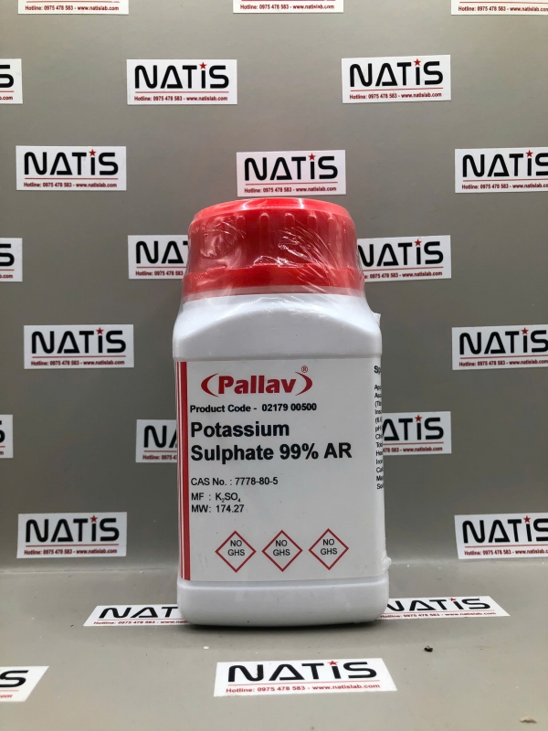 Hóa chất Potassium Sulphate 99% AR, lọ 500g, hãng Pallav, Ấn Độ