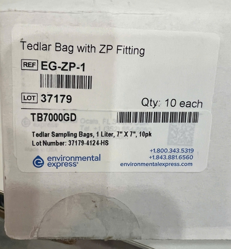 Túi lấy mẫu Tedlar - ZHE+ Replacement Tedlar® Sampling Bags, 1 L, 7x7 ; mã TB7000GD, hãng Environmental Express - Mỹ