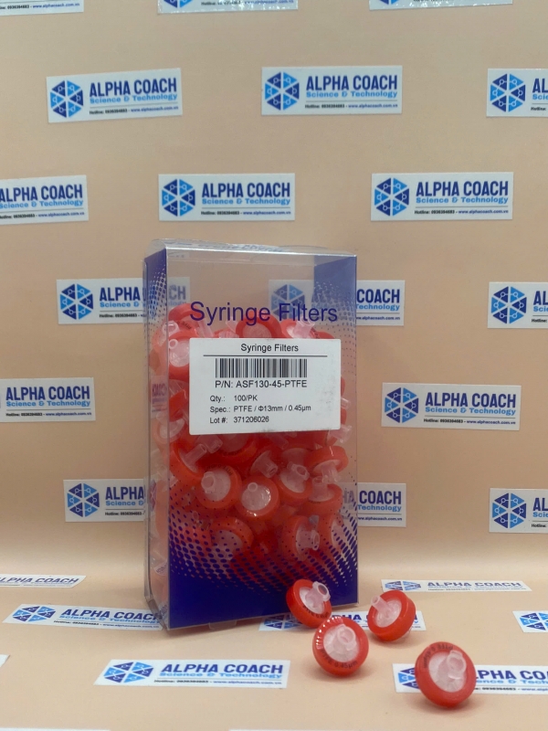 Đầu lọc Syringe PTFE đk13 mm, 0.45 um kỵ nước