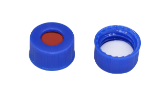 Nắp vặn PP màu xanh kèm septa PTFE trắng/silicone đỏ 9 mm, ren 9-425