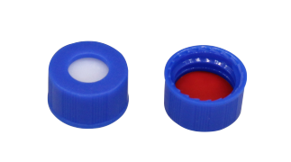 Nắp vặn PP màu xanh kèm septa PTFE đỏ/silicone trắng 9 mm, ren 9-425