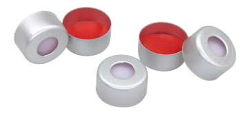 Nắp dập nhôm kèm septa PTFE đỏ/silicone trắng 11 mm
