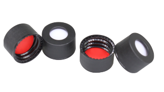 Nắp vặn PP màu đen  kèm septa PTFE đỏ/silicone trắng 13 mm