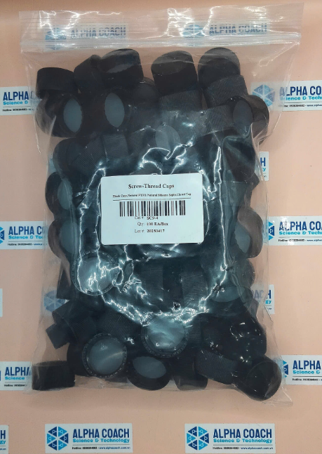 Nắp vặn PP đen kèm septa PTFE/silicone tự nhiên 17mm, ren 18-400