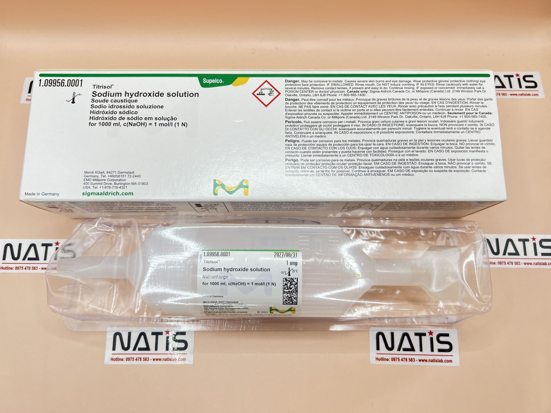 Ống chuẩn NaOH 1N, Merck