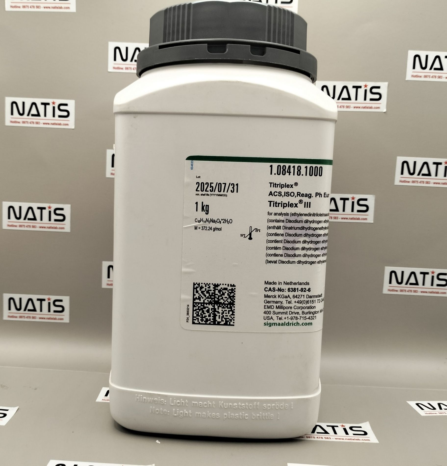 Hóa chất Titriplex® III (ethylenedinitrilotetraacetic acid, disodium salt dihydrate - EDTA2Na.2H2O), lọ 1Kg, Merck