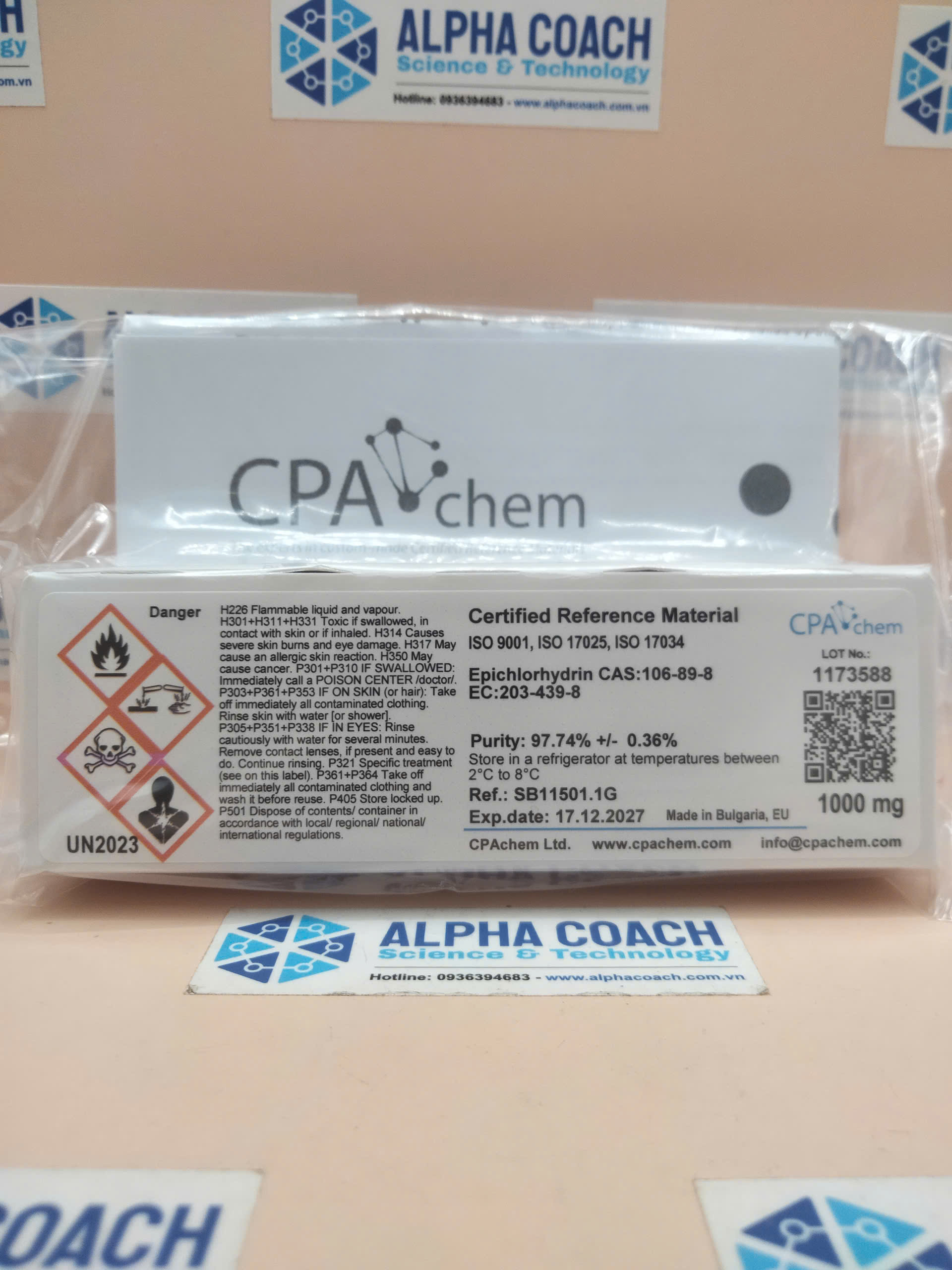 Chất chuẩn Epichlorhydrin, mã SB11501.1G, lọ 1000 mg, hãng CPAchem, Bungari