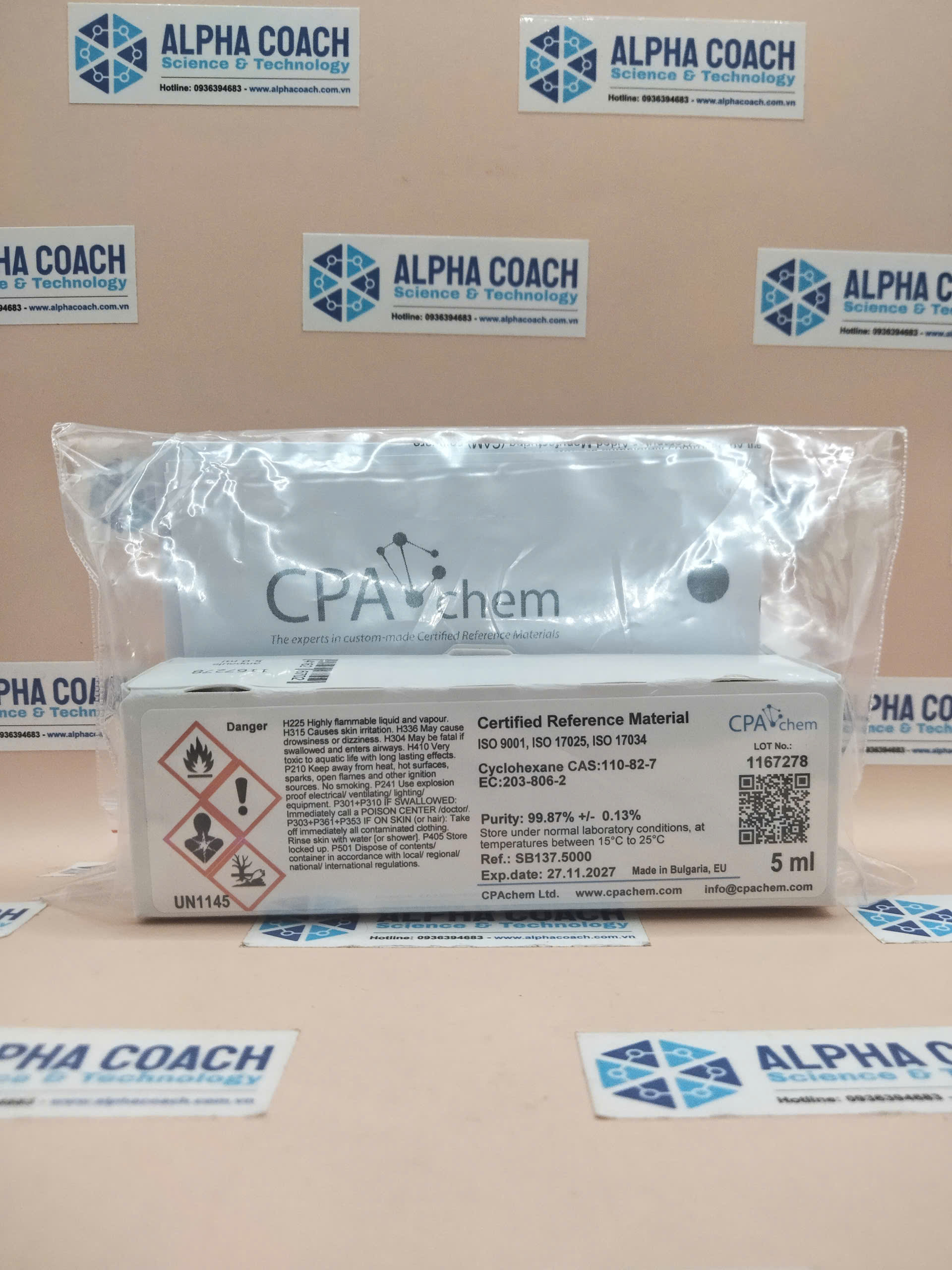 Chất chuẩn Cyclohexane CAS:110-82-7 EC:203-806-2, hãng CPAchem, Bungari