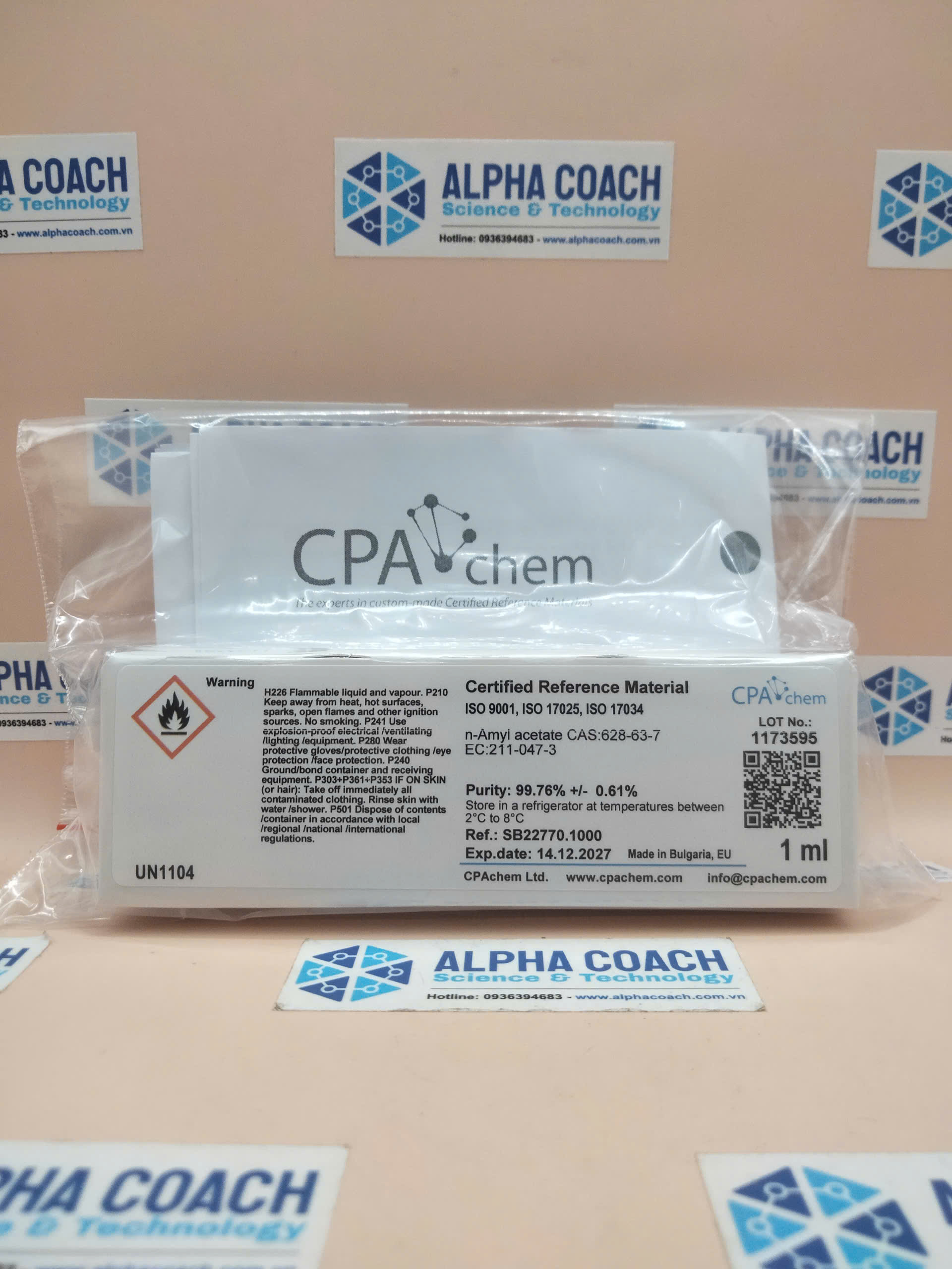 Chất chuẩn n-Amyl acetate CAS:628-63-7 EC:211-047-3, hãng CPAchem, Bungari
