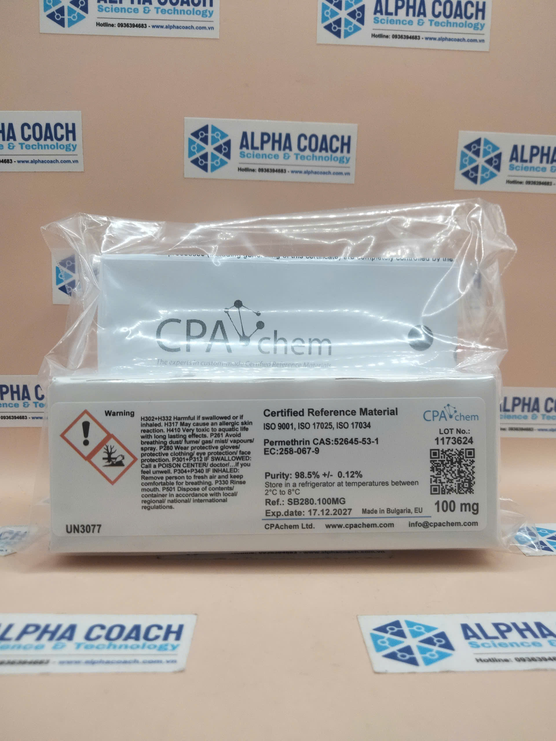 Chất chuẩn Permethrin, mã SB280.100MG, lọ 100 mg, hãng CPAchem, Bungari