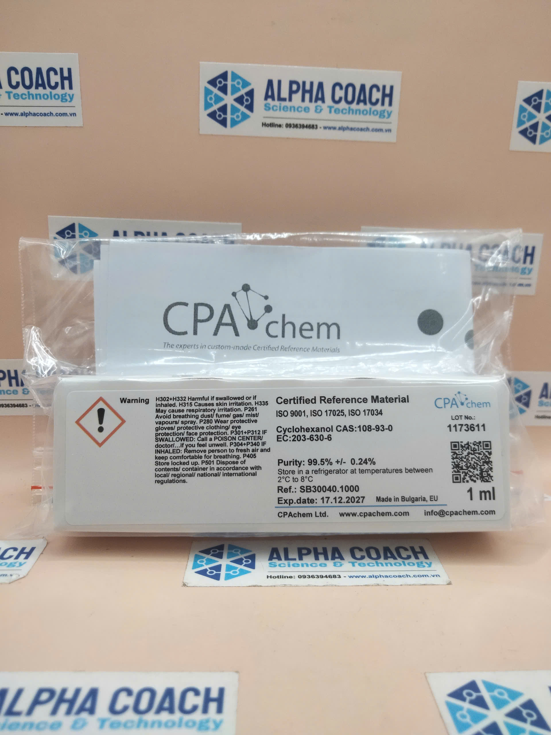 Chất chuẩn Cyclohexanol CAS:108-93-0 EC:203-630-6, hãng CPAchem, Bungari