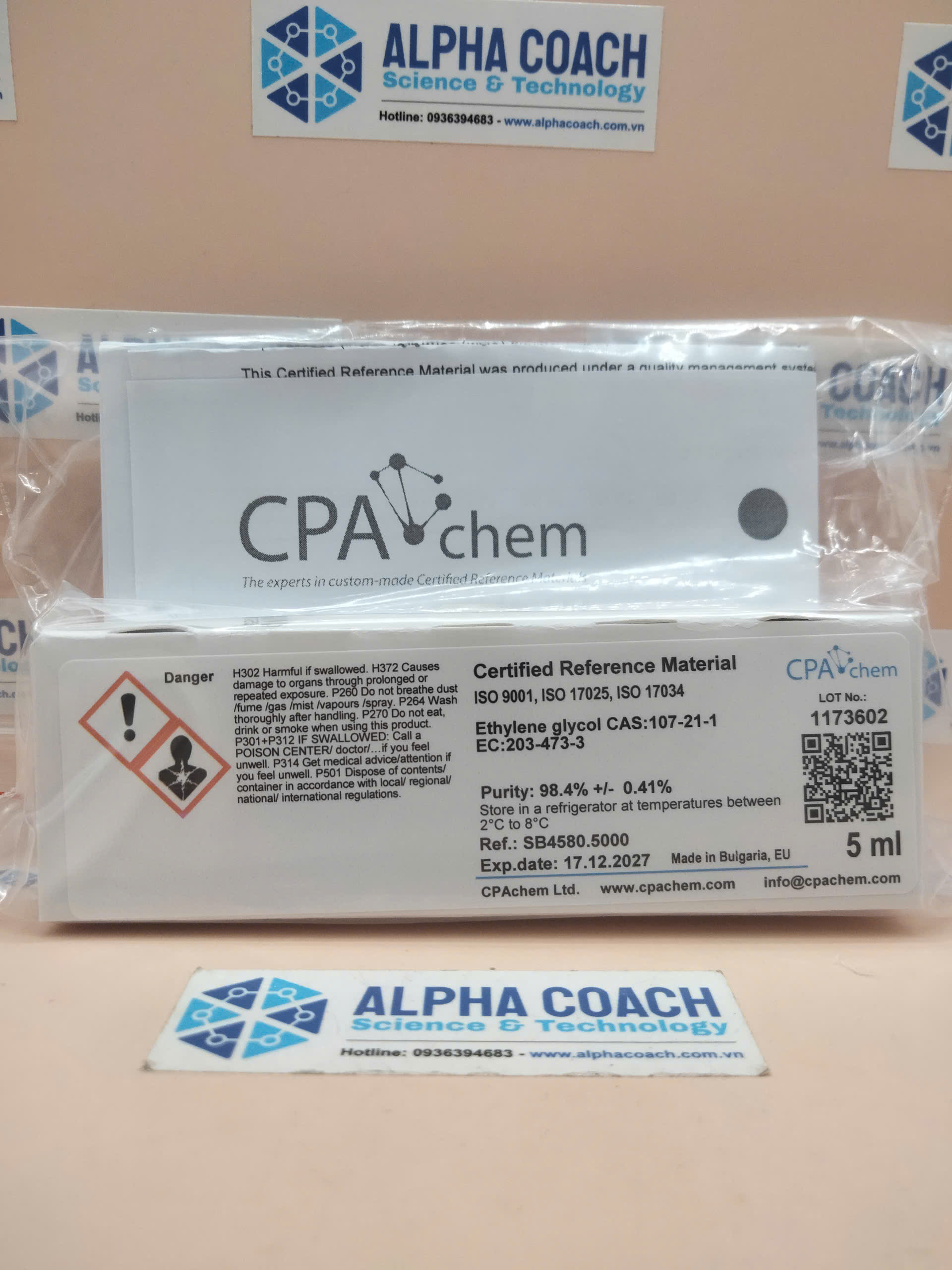 Dung dịch chuẩn Ethylene glycol, mã SB4580.5000, lọ 5 ml, hãng CPAchem, Bungari