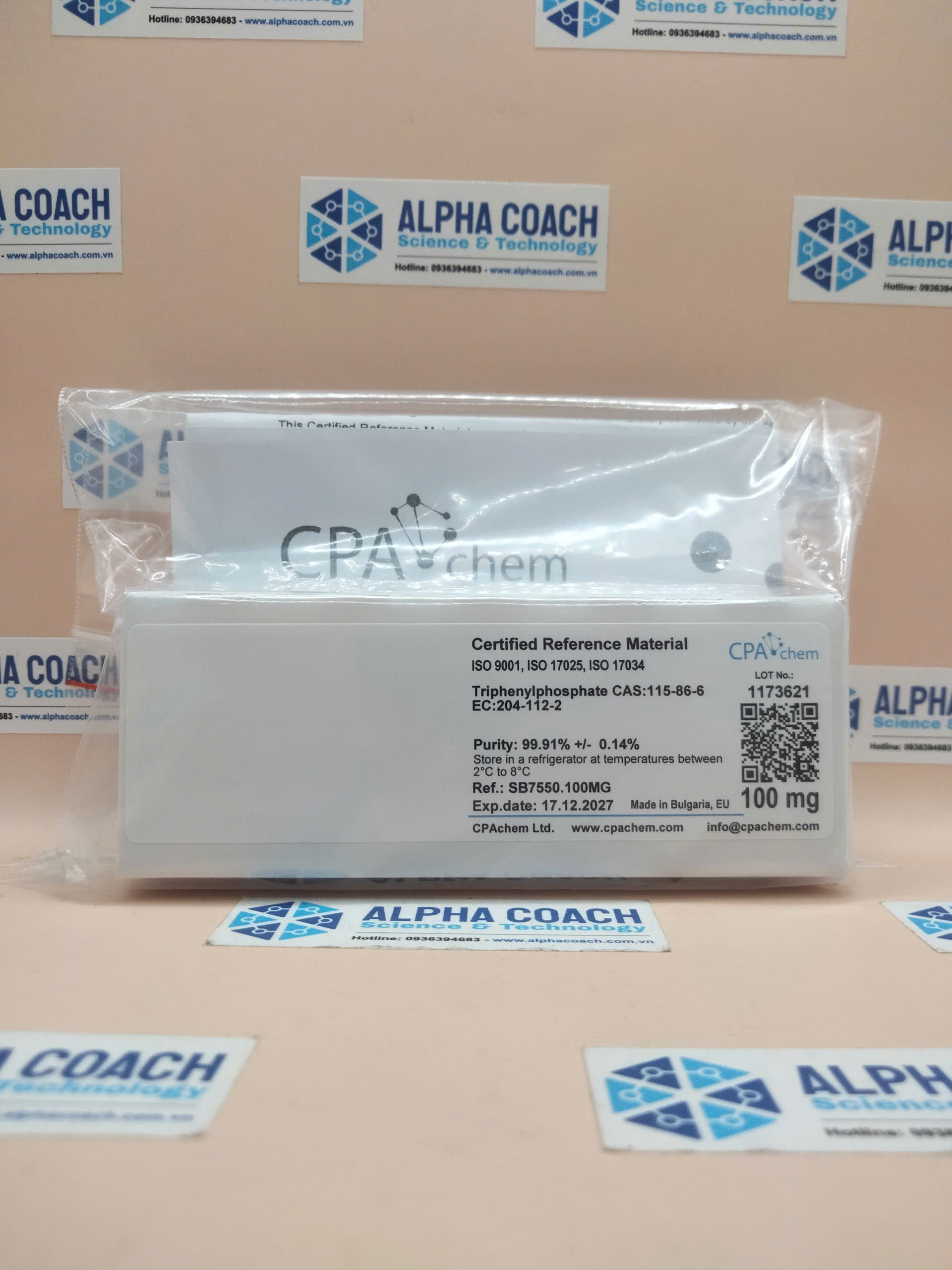 Chất chuẩn Triphenylphosphate CAS:115-86-6 EC:204-112-2, mã SB7550.100MG, hãng CPAchem - Bungari